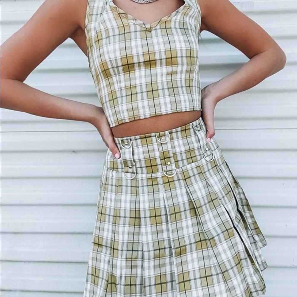 Plaid crop top skirt set